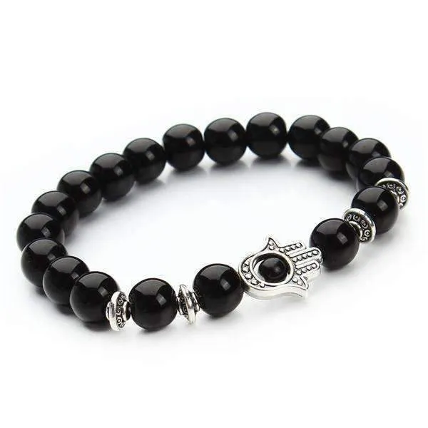 Antique Lavastone and Matte Hamsa Hand Bracelet