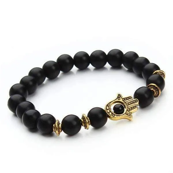 Antique Lavastone and Matte Hamsa Hand Bracelet