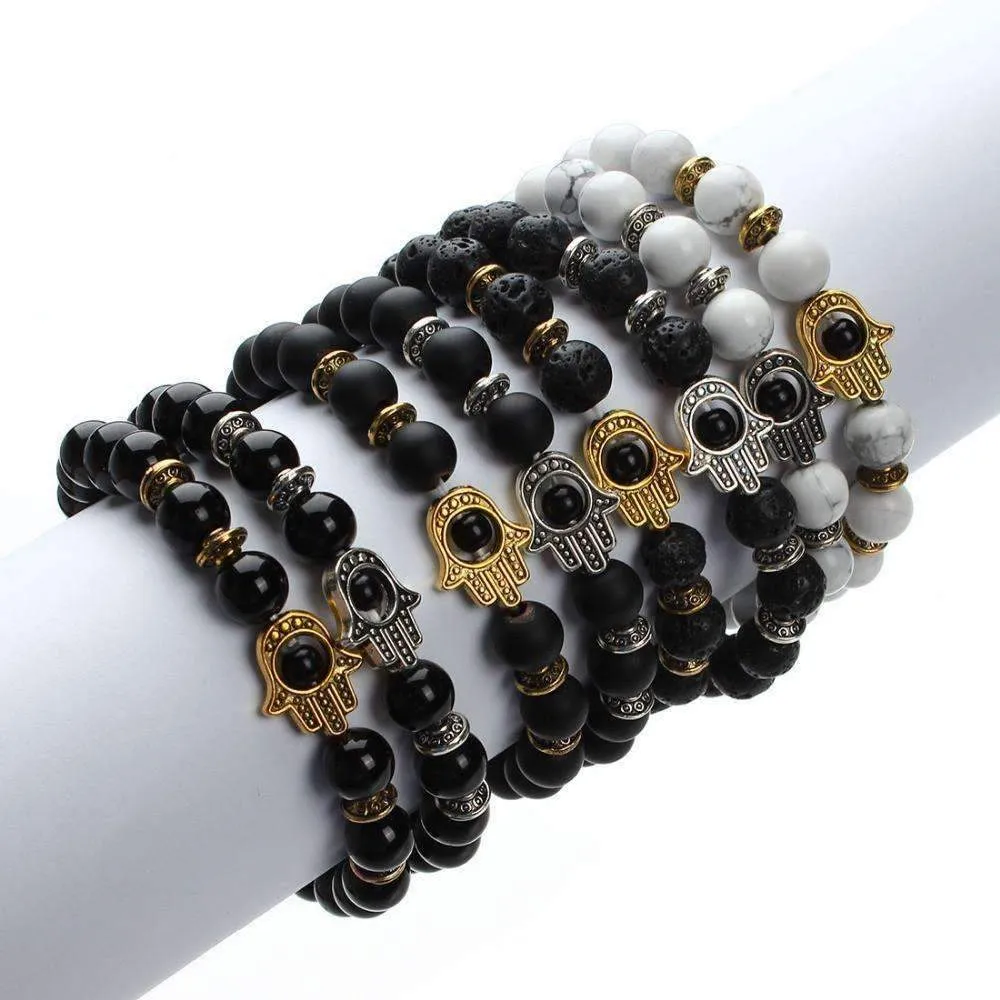 Antique Lavastone and Matte Hamsa Hand Bracelet