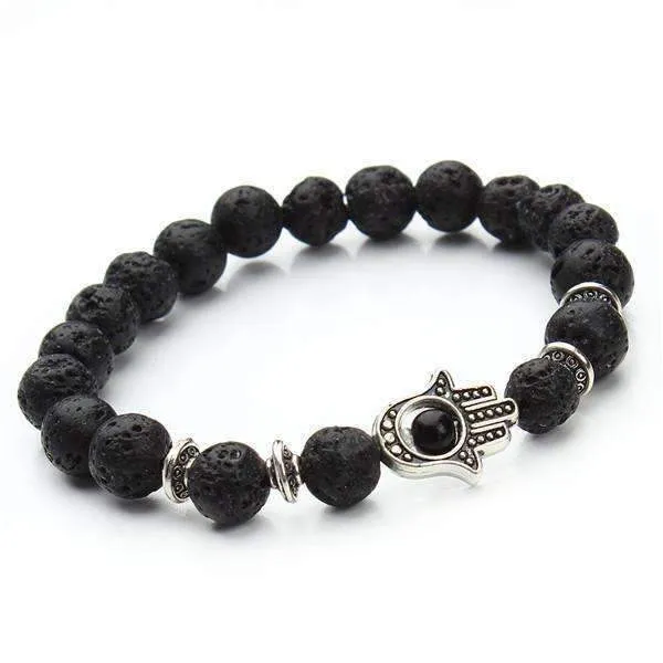 Antique Lavastone and Matte Hamsa Hand Bracelet