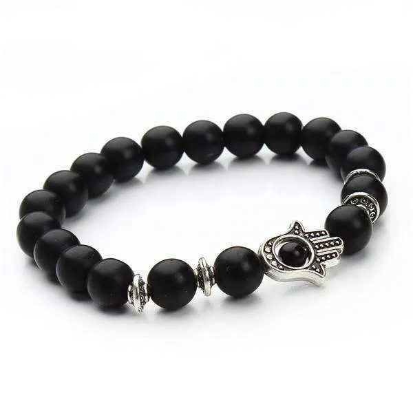 Antique Lavastone and Matte Hamsa Hand Bracelet