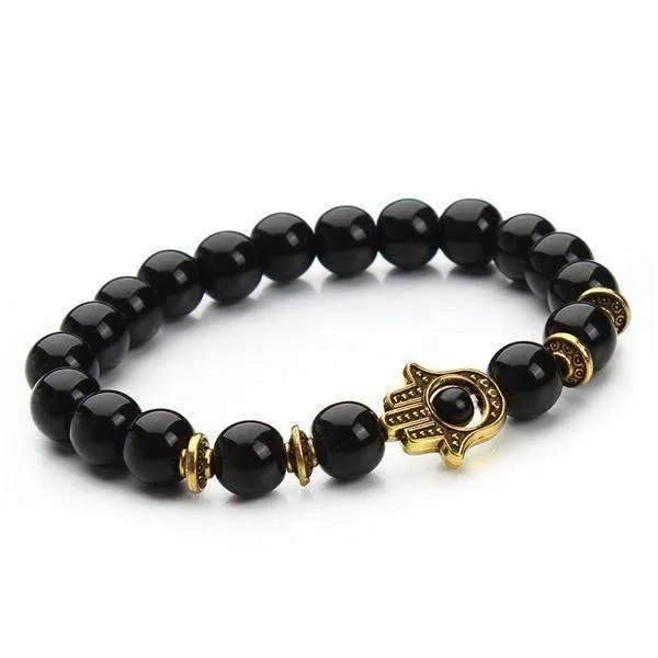 Antique Lavastone and Matte Hamsa Hand Bracelet