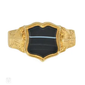Antique sardonyx and gold locket ring