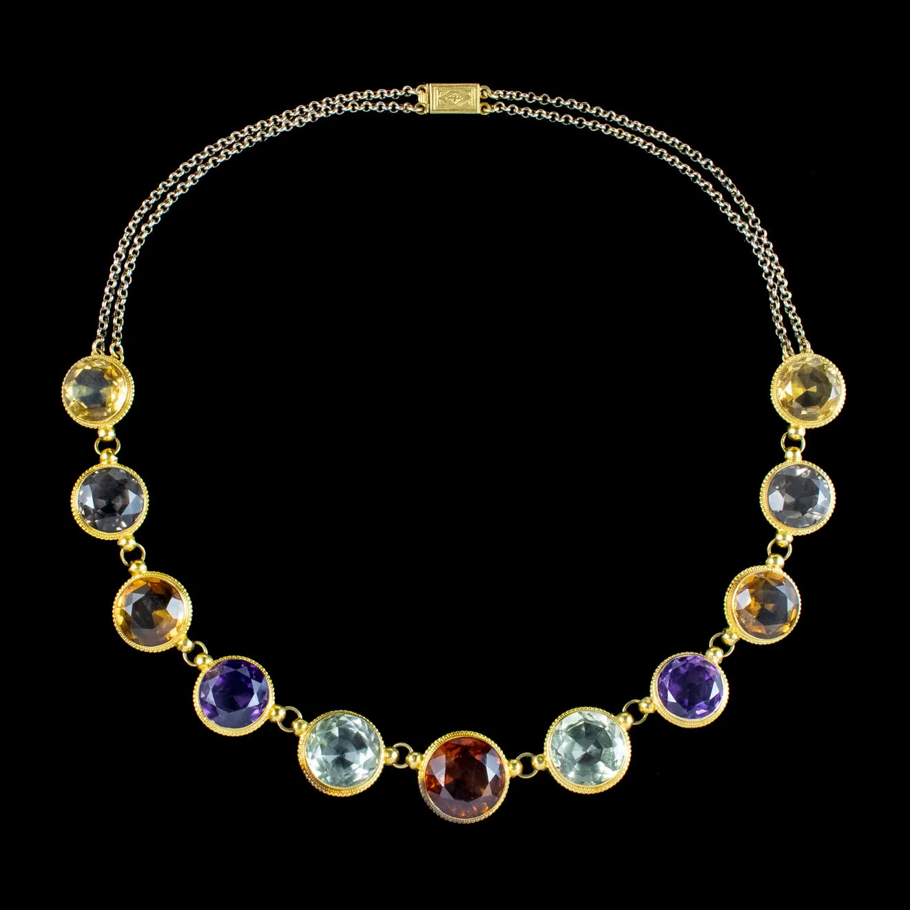 Antique Victorian Harlequin Gemstone Necklace 18ct Gold