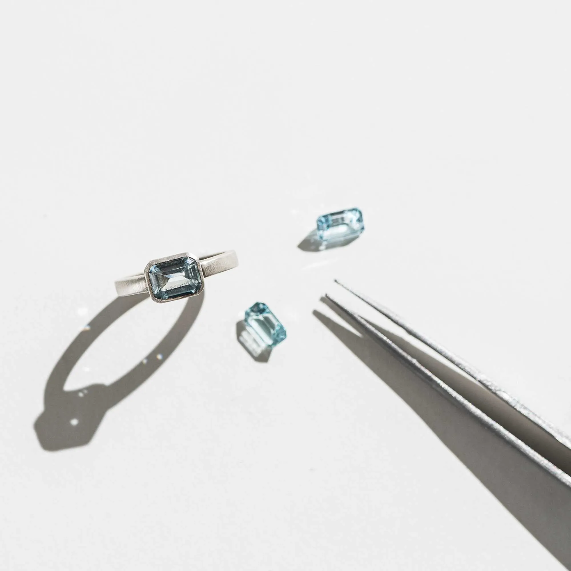 Aquamarine East-West Emerald-Cut Ring in Sterling Silver