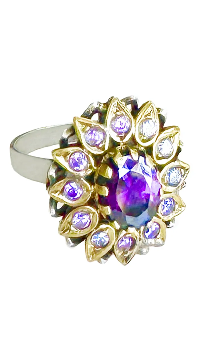 Araish Sterling Silver and Purple Antique Finish Cocktail Ring