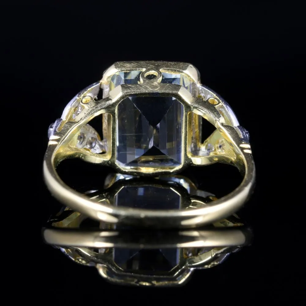 Art Deco Aquamarine Diamond Ring 18Ct Yellow Gold