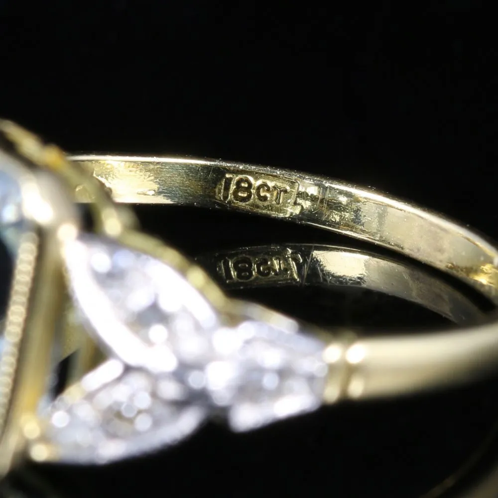 Art Deco Aquamarine Diamond Ring 18Ct Yellow Gold