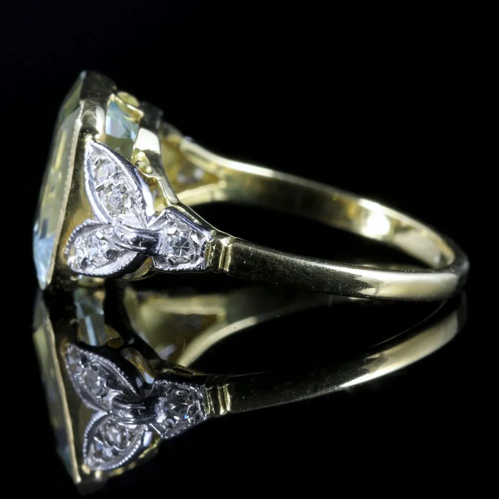 Art Deco Aquamarine Diamond Ring 18Ct Yellow Gold