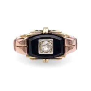 Art Deco Diamond Onyx Gold Ring