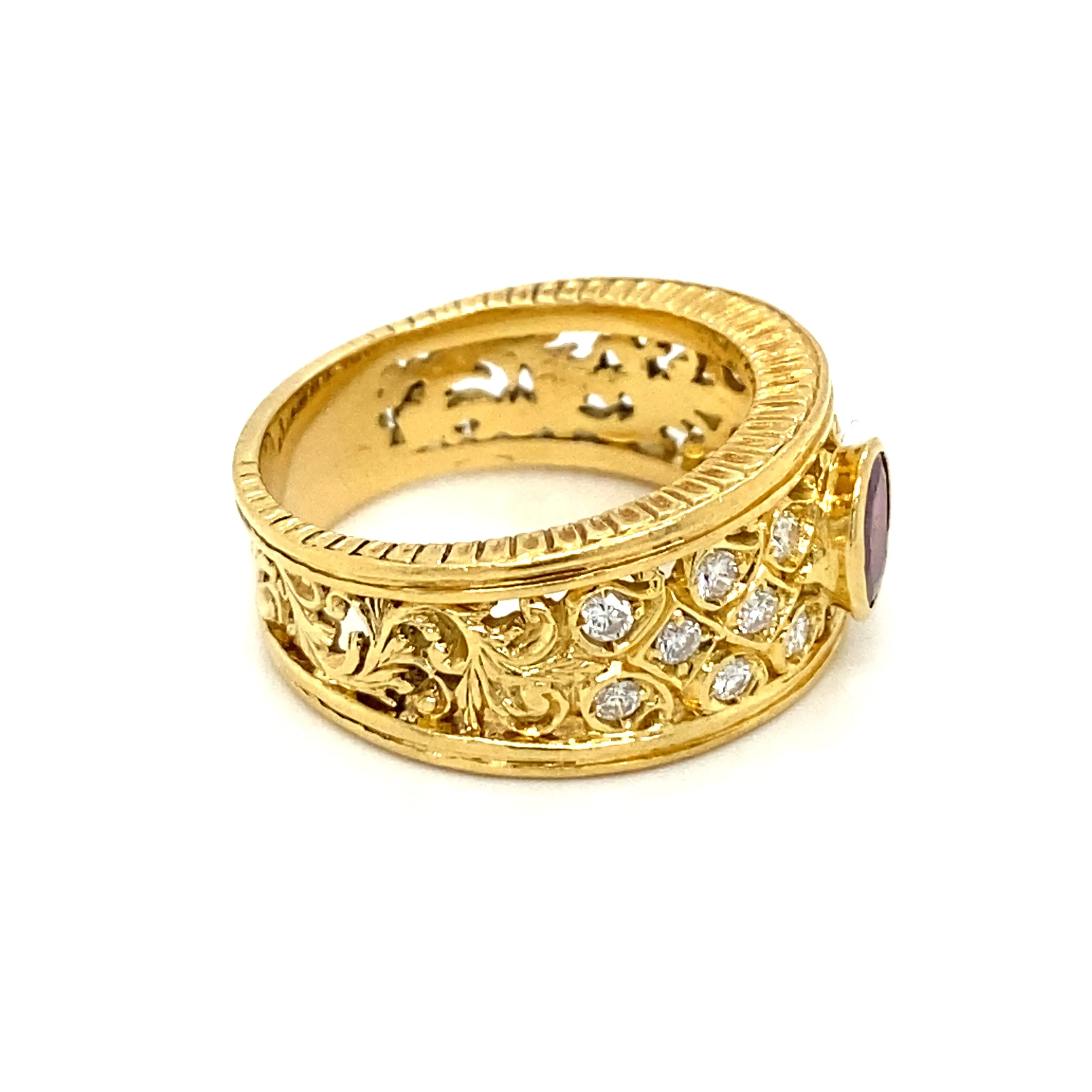 Art Nouveau Ruby Diamond Gold Band Ring