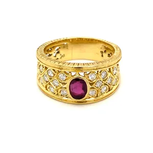 Art Nouveau Ruby Diamond Gold Band Ring