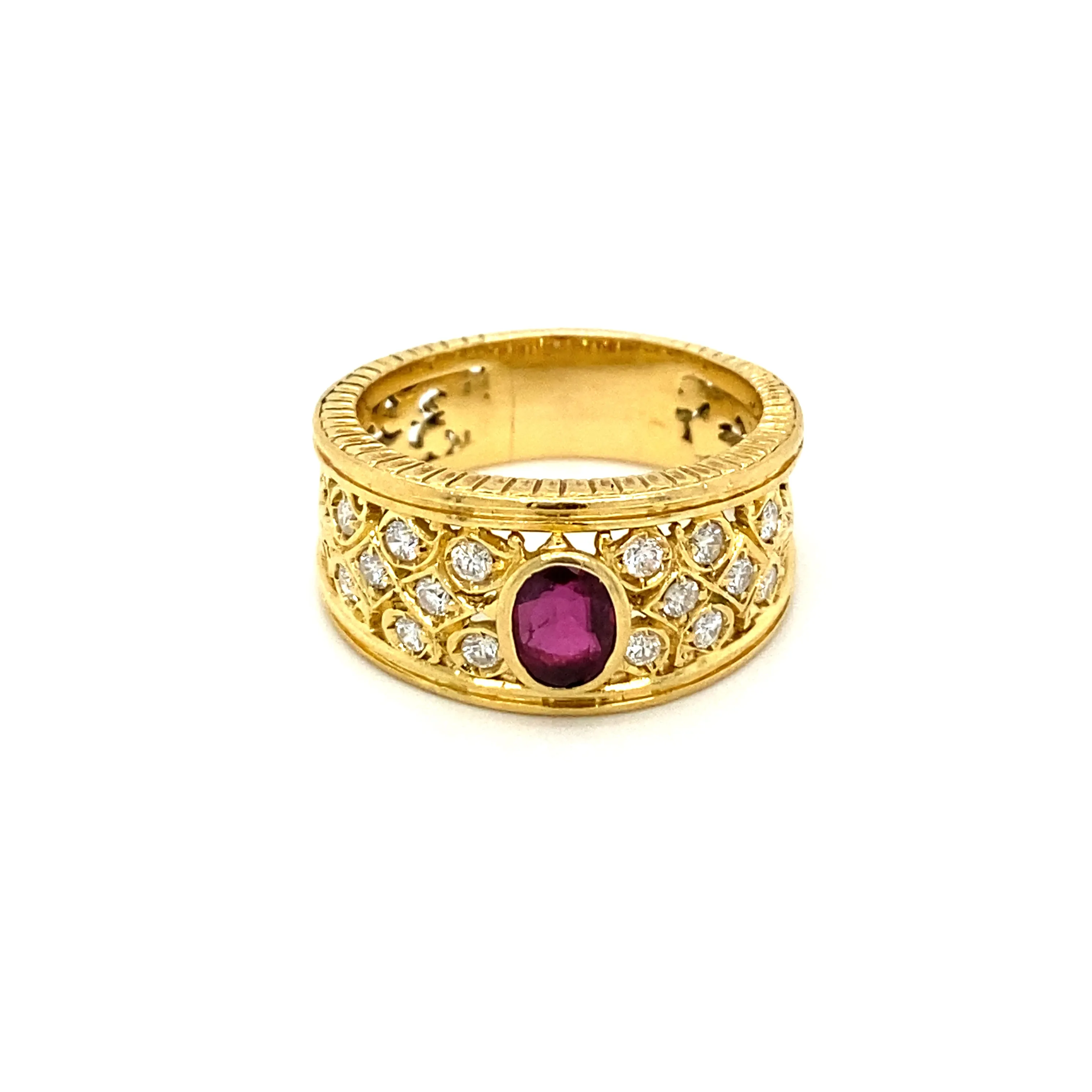 Art Nouveau Ruby Diamond Gold Band Ring