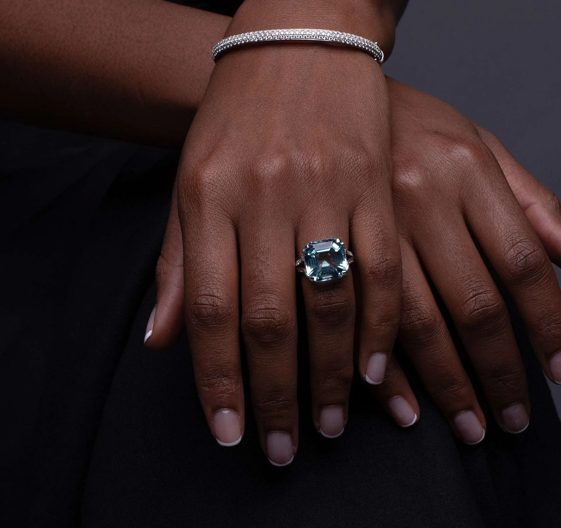 Asscher cut Aquamarine Gold Ring