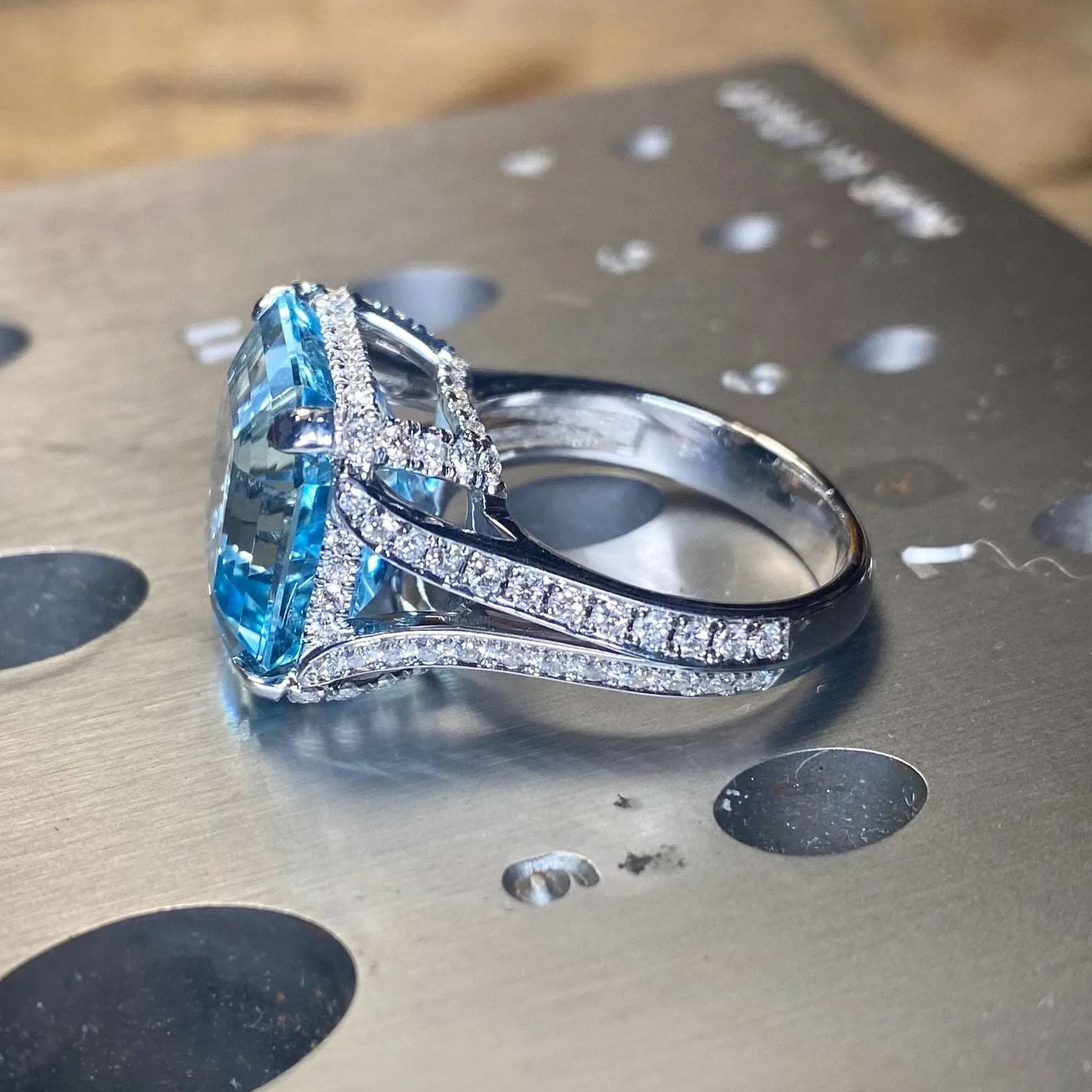 Asscher cut Aquamarine Gold Ring