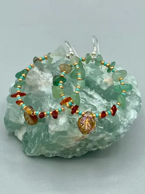 Aventurine And Amber Stone Chip Beaded Hoop Earrings, Hippie Vibe, Shabby Chic, Boho Chic, Nature Inspired, Bohemian