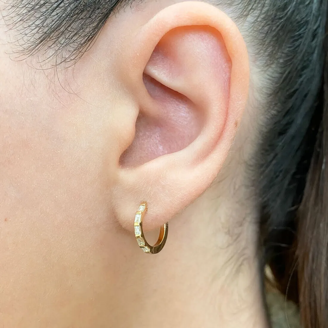 Baguette Huggies Hoop Earrings