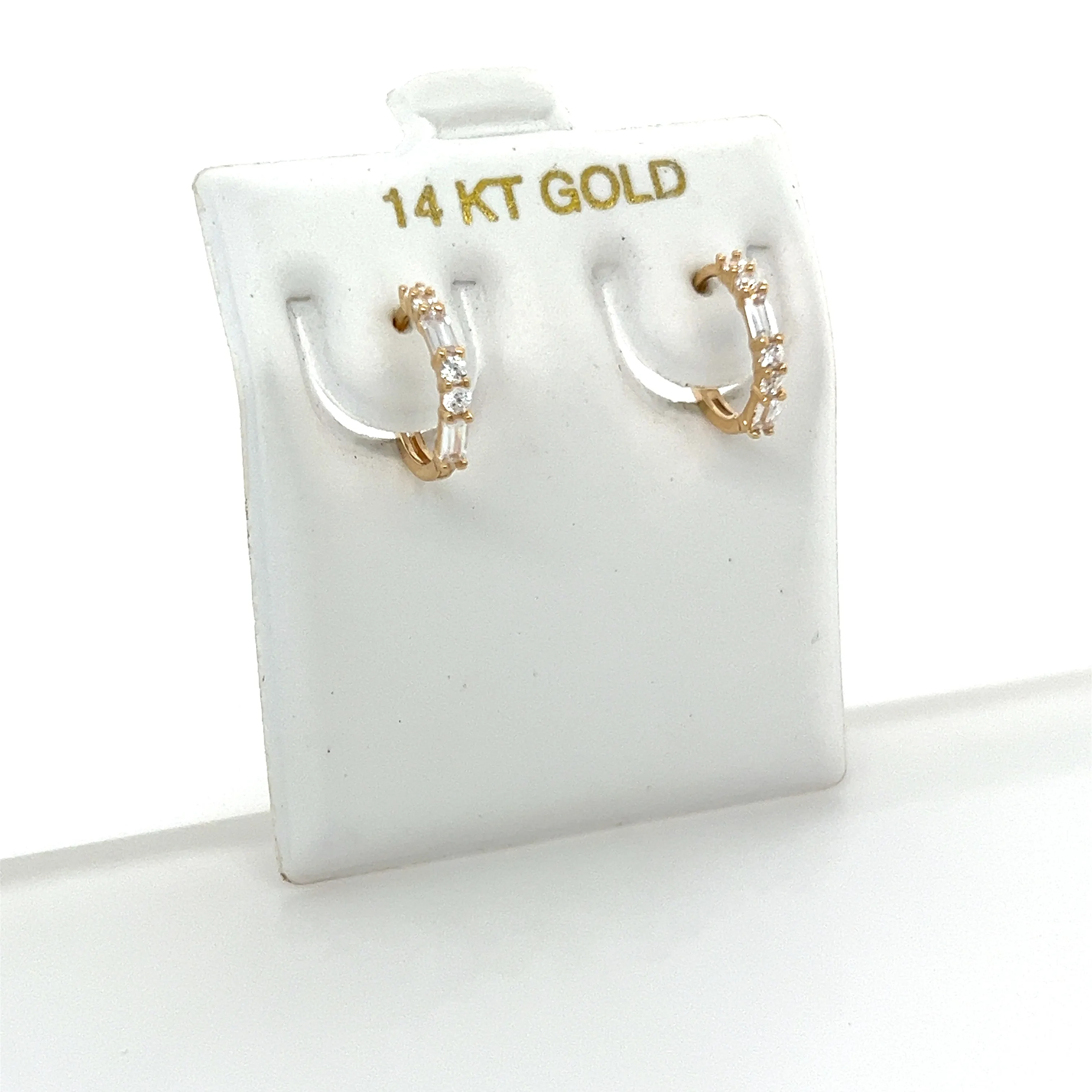 Baguettes and Round CZ Gold Huggies