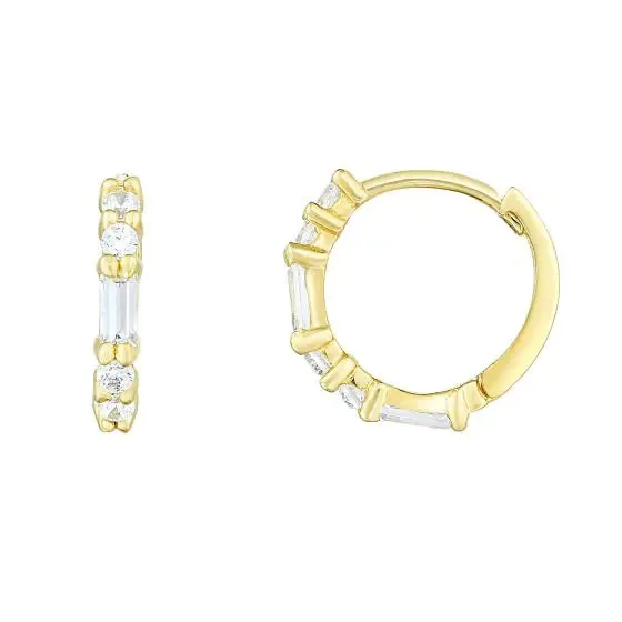 Baguettes and Round CZ Gold Huggies