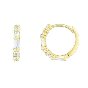 Baguettes and Round CZ Gold Huggies