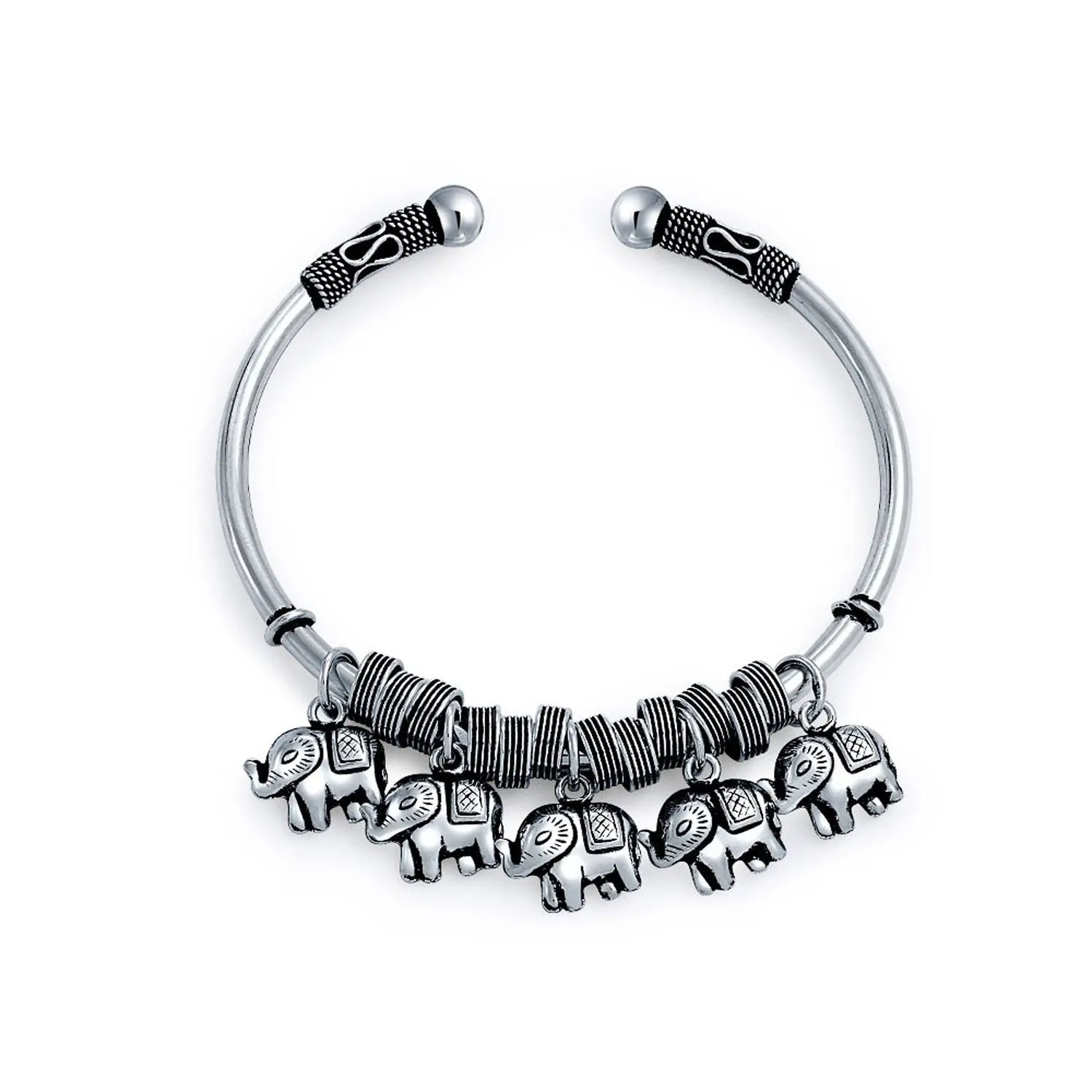 Bali Good Luck Elephant Bangle Cuff Bracelet .925Sterling Silver