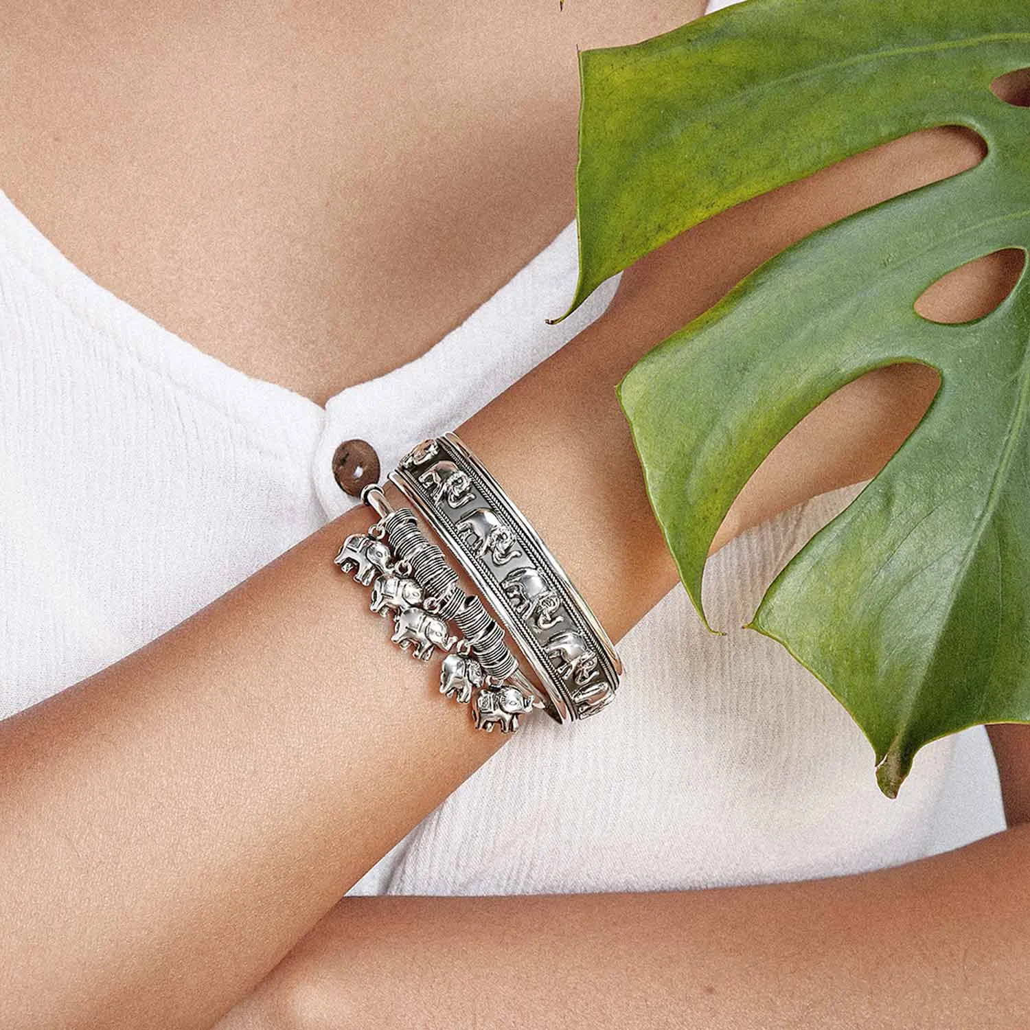 Bali Good Luck Elephant Bangle Cuff Bracelet .925Sterling Silver