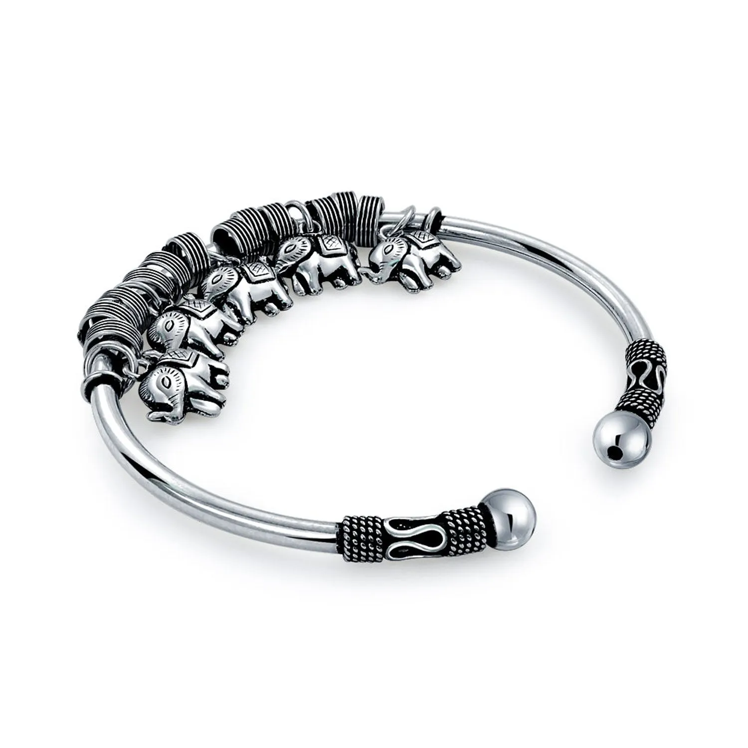 Bali Good Luck Elephant Bangle Cuff Bracelet .925Sterling Silver