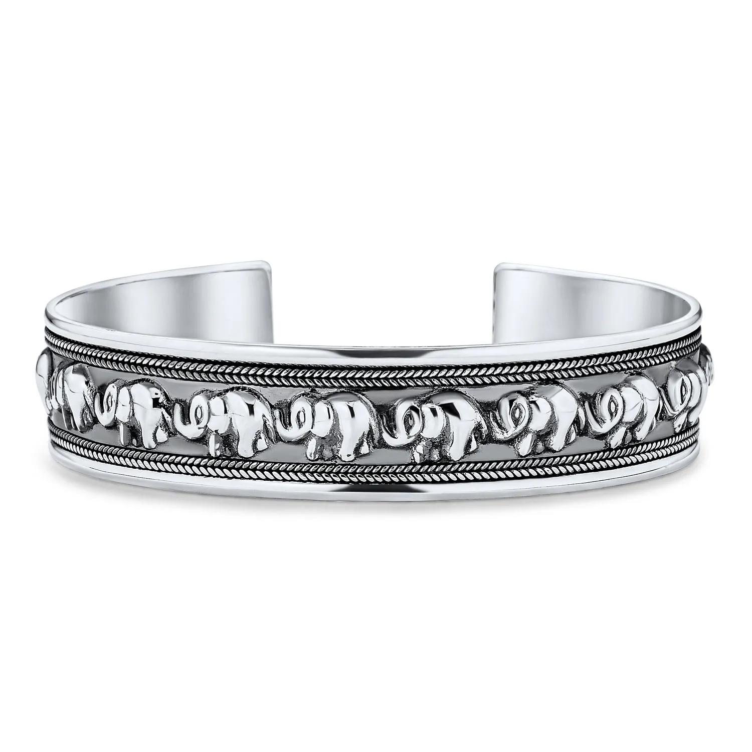 Bali Good Luck Elephant Bangle Cuff Bracelet .925Sterling Silver