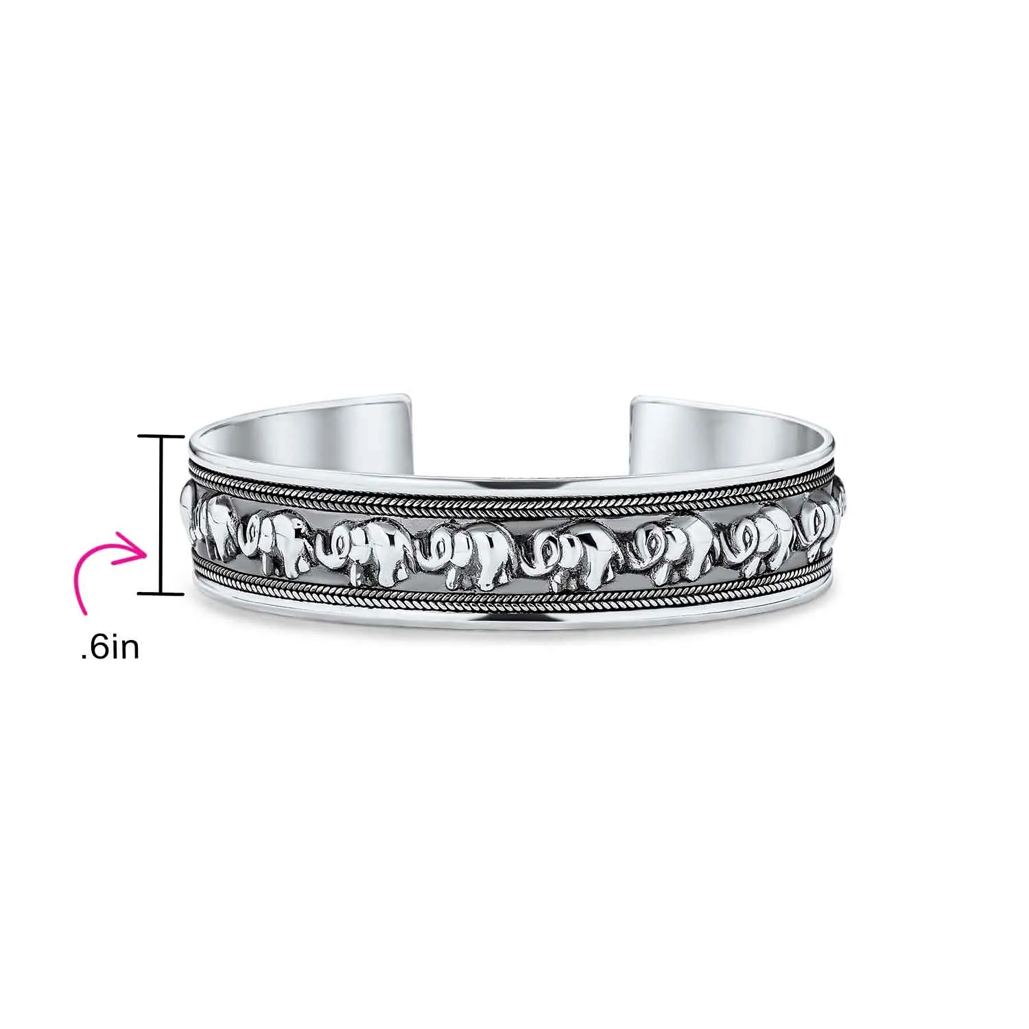 Bali Good Luck Elephant Bangle Cuff Bracelet .925Sterling Silver