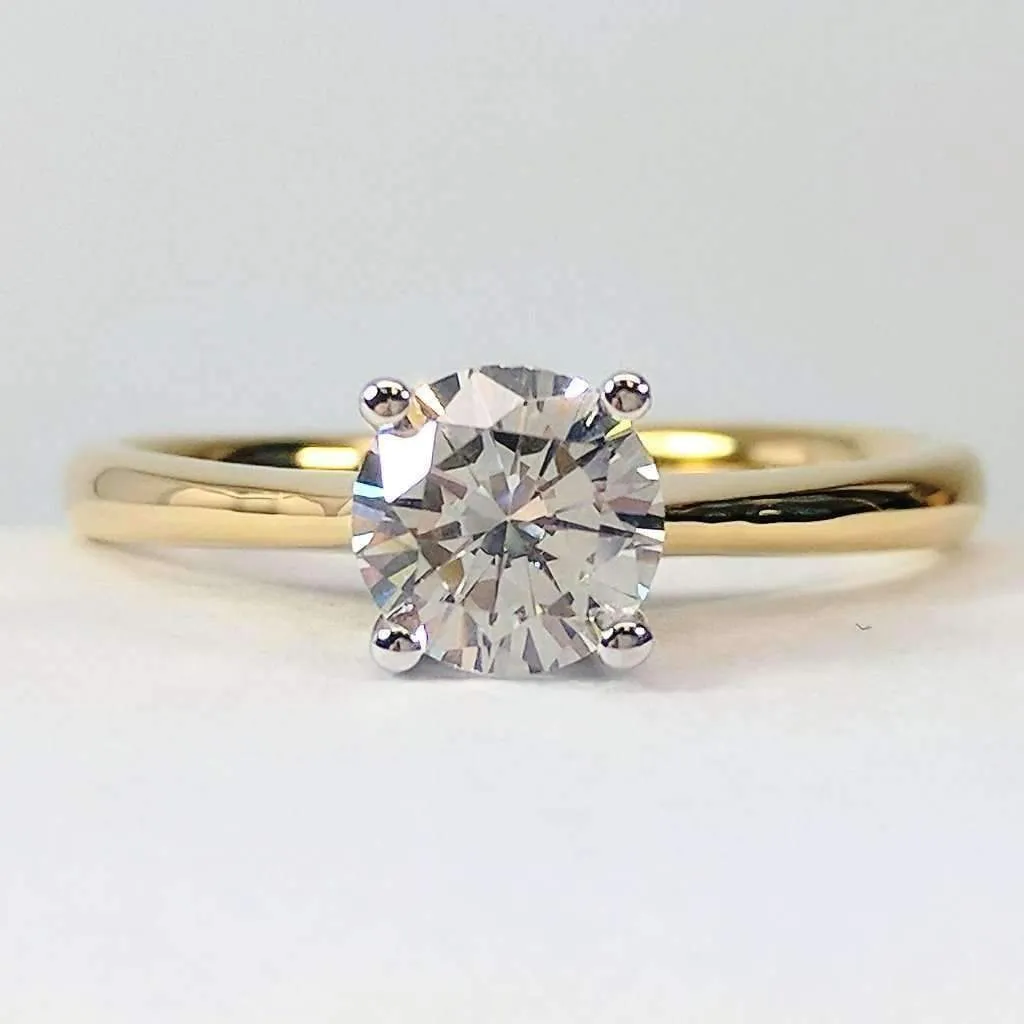 Bella D'ora 1CT Round Cut IOBI Simulated Diamond Solitaire 18K Gold plating over Sterling Silver Ring