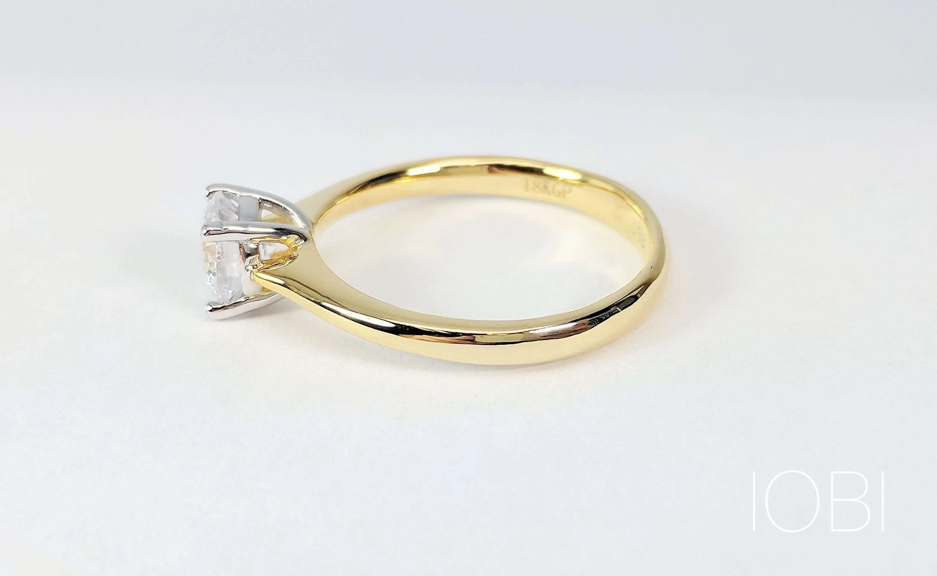 Bella D'ora 1CT Round Cut IOBI Simulated Diamond Solitaire 18K Gold plating over Sterling Silver Ring