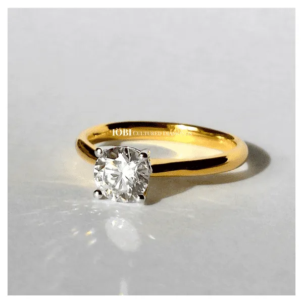 Bella D'ora 1CT Round Cut IOBI Simulated Diamond Solitaire 18K Gold plating over Sterling Silver Ring