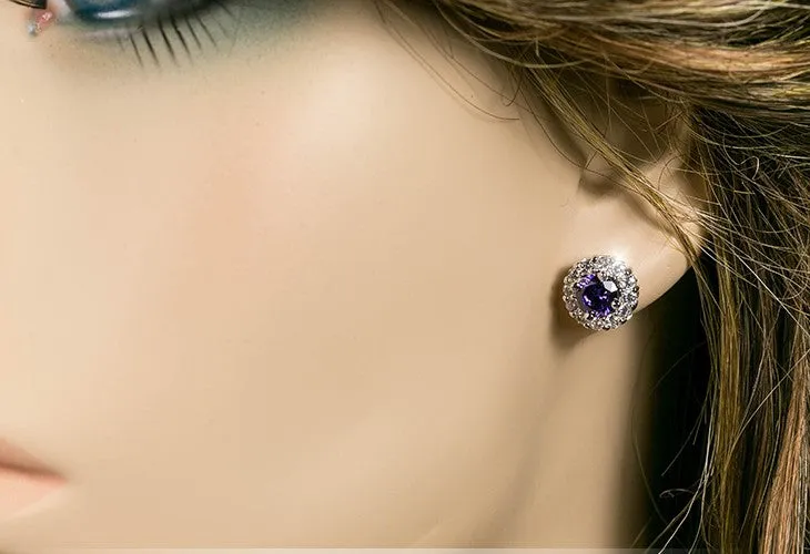 Belle Amethyst Round  Halo Stud Earrings | 2ct