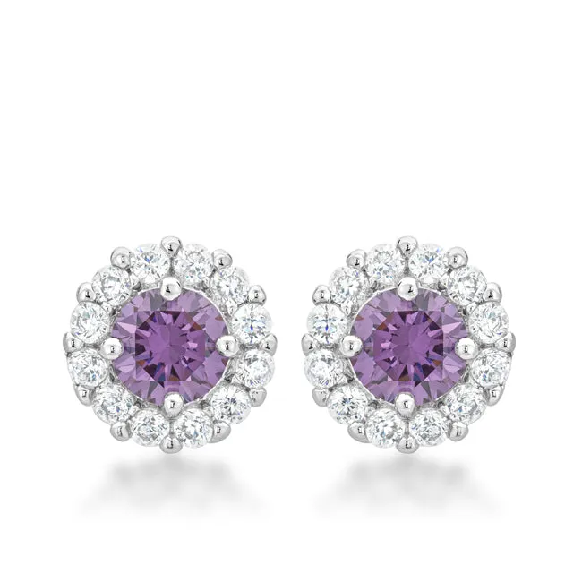 Belle Amethyst Round  Halo Stud Earrings | 2ct