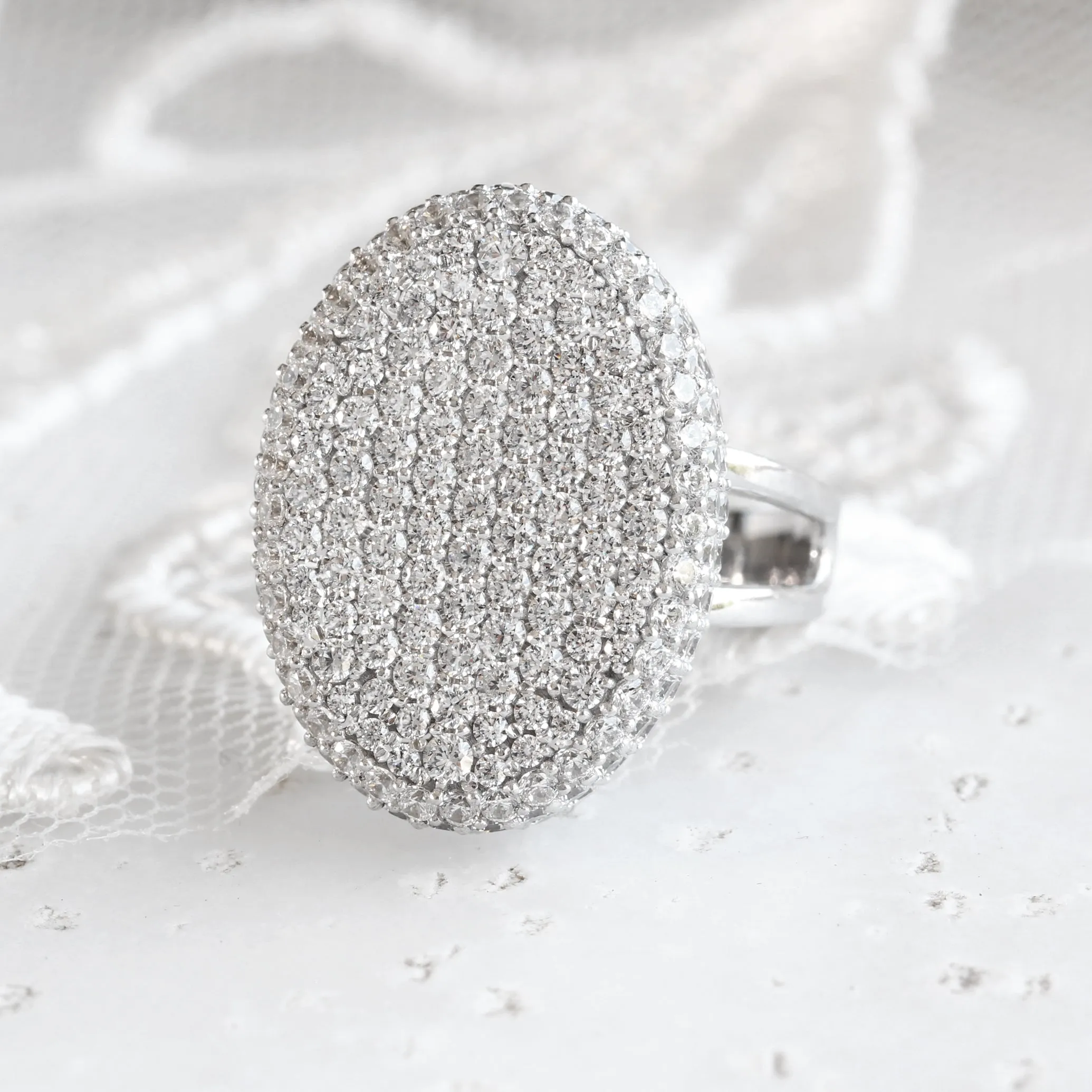 Big Oval Cocktail Diamond Engagement Ring