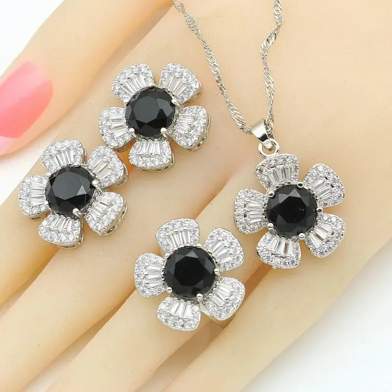 Black Zircon Silver Color Wedding Jewelry Sets For Women