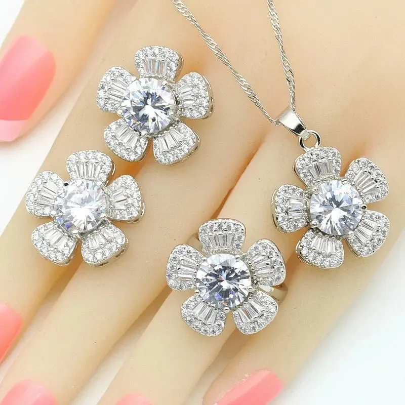Black Zircon Silver Color Wedding Jewelry Sets For Women