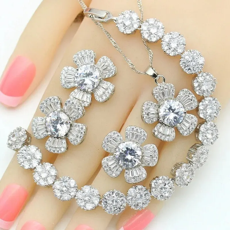 Black Zircon Silver Color Wedding Jewelry Sets For Women