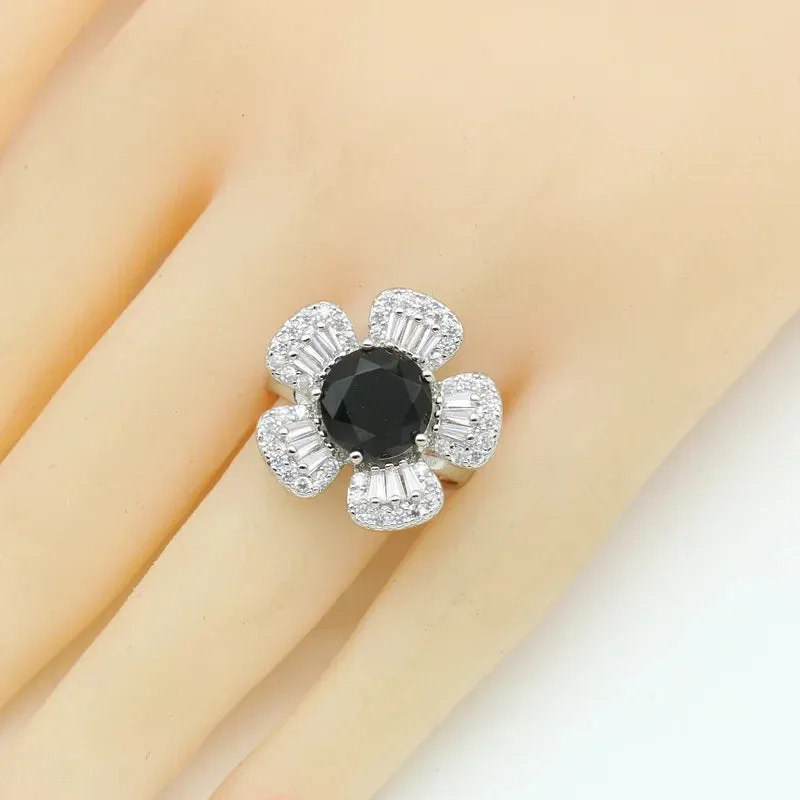 Black Zircon Silver Color Wedding Jewelry Sets For Women