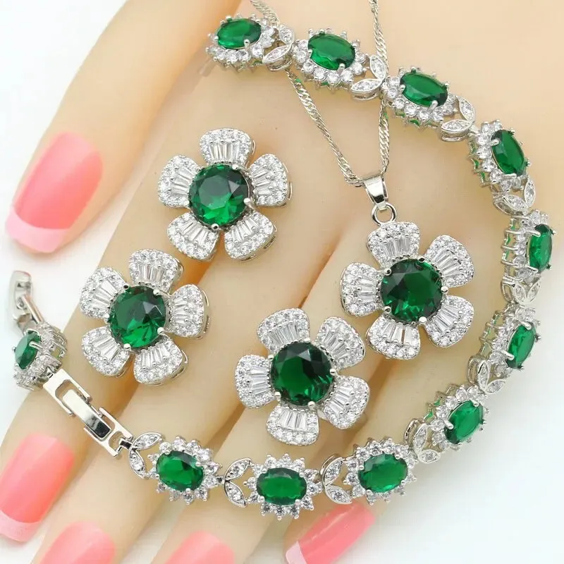 Black Zircon Silver Color Wedding Jewelry Sets For Women