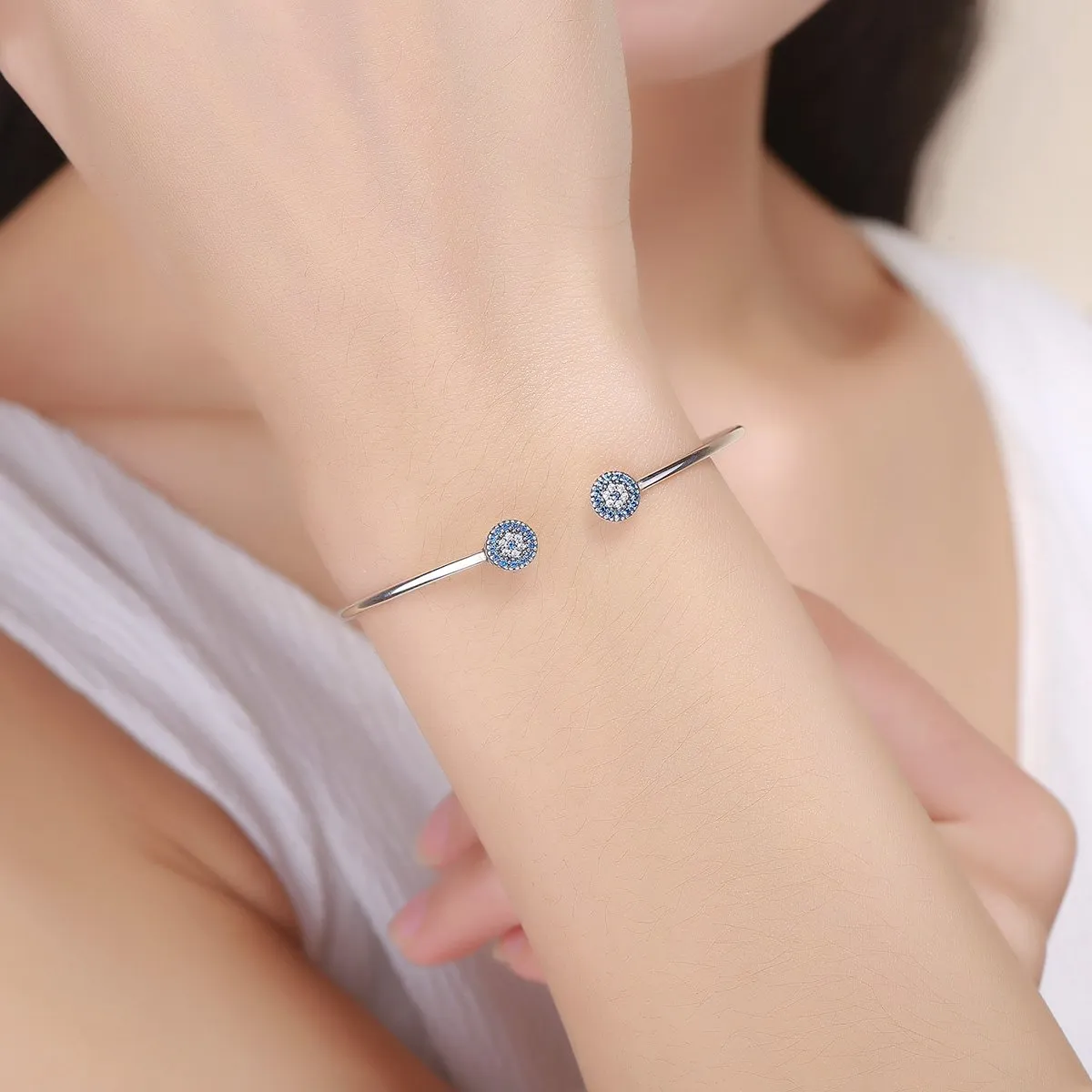 Blue Eyes Open Cuff Bangle & Bracelet