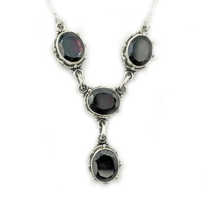 Boho Style Garnet Silver Necklace