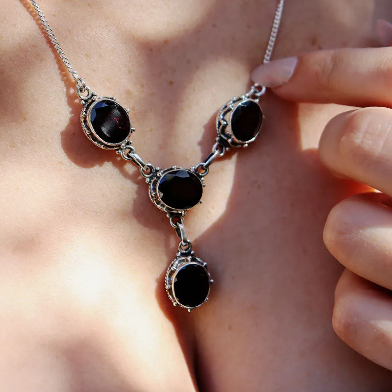 Boho Style Garnet Silver Necklace