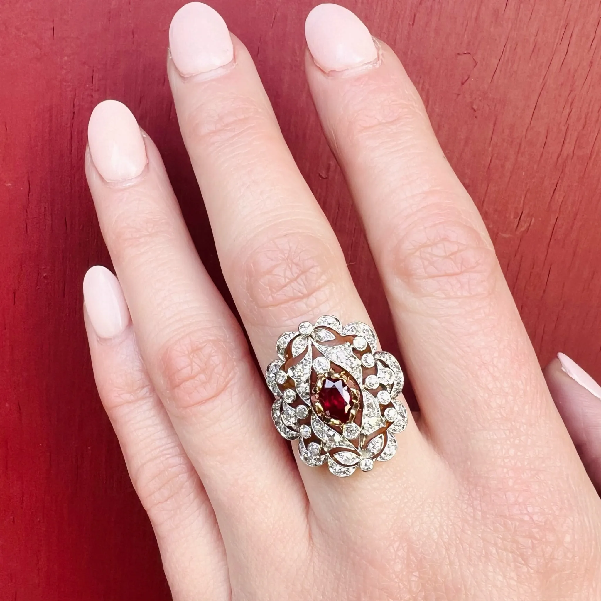 Breathtaking Belle Époque Ruby & Diamond Statement Ring