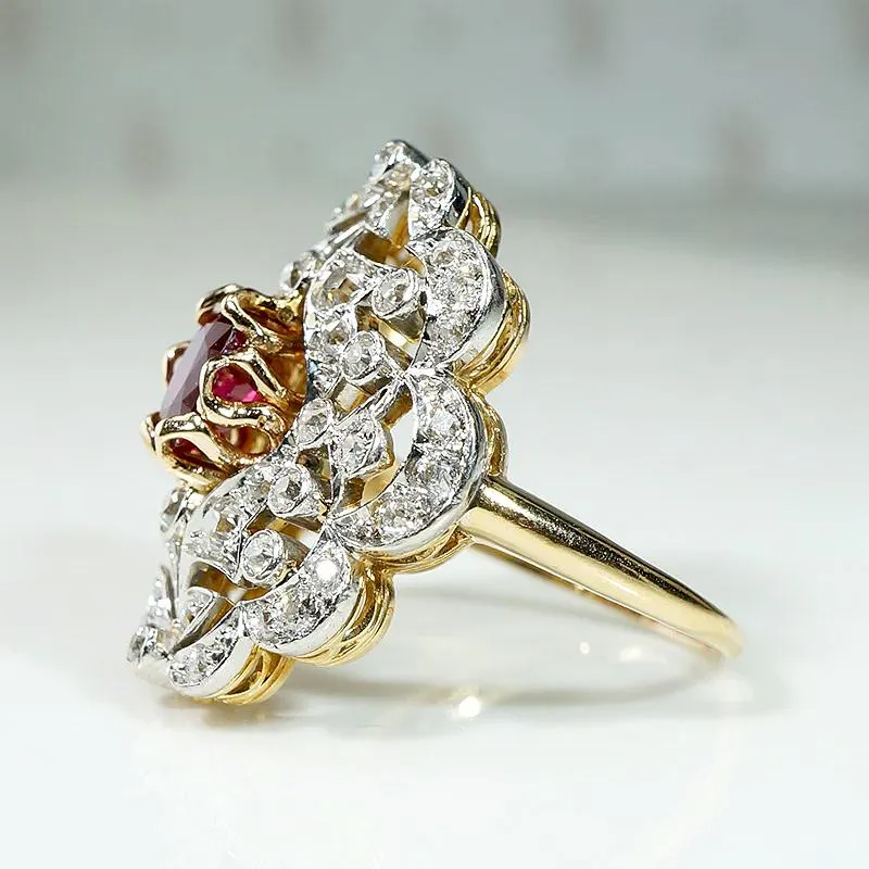 Breathtaking Belle Époque Ruby & Diamond Statement Ring