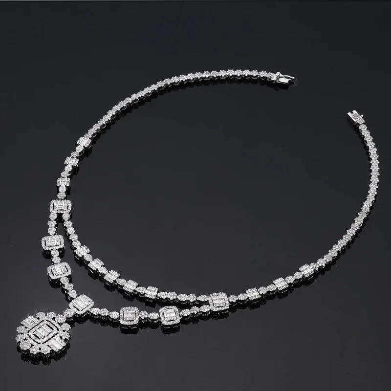 Bridal Full Zircon Flower Jewelry Set Pendant for Women Wedding