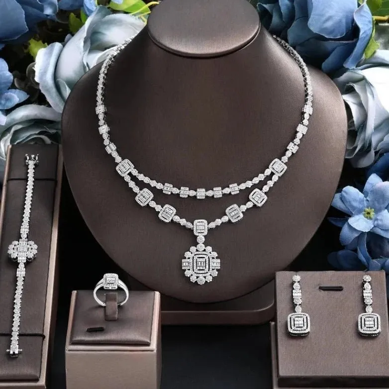 Bridal Full Zircon Flower Jewelry Set Pendant for Women Wedding