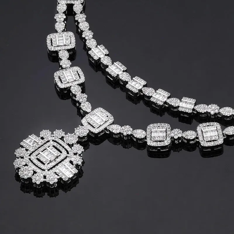 Bridal Full Zircon Flower Jewelry Set Pendant for Women Wedding