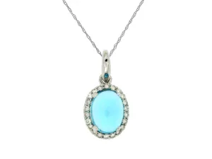 Cabochon Oval Blue Topaz and Diamond Halo Pendant
