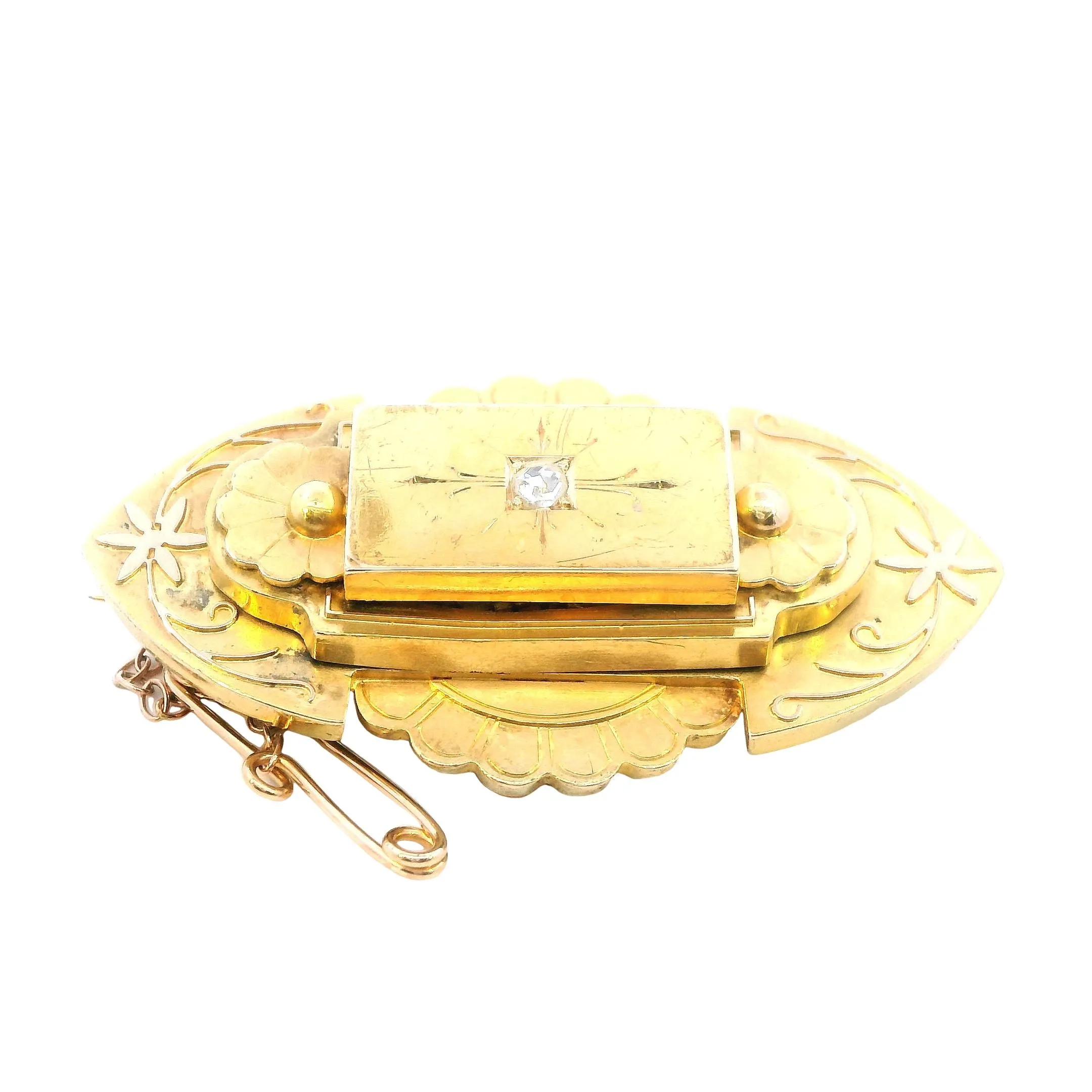 Captivating 9ct Yellow Gold Diamond Brooch / Locket